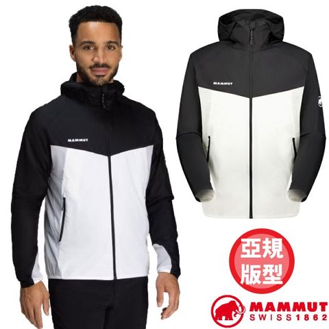 【MAMMUT 長毛象】男 Convey WB Hooded AF 輕量防風透氣連帽外套/1012-00530-0047 黑/白