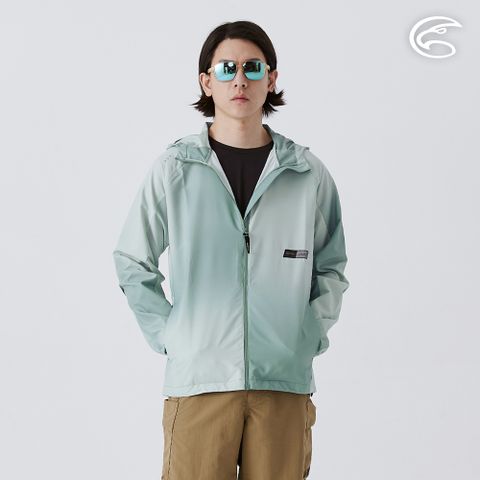 男COOL鈦降溫抗UV撥水連帽印花外套 AJ2511018 漸層林綠 (M-2XL)