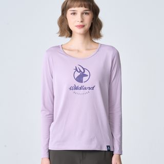 【WILDLAND荒野】女輕能量纖維大圓領印花保暖衣芋紫色