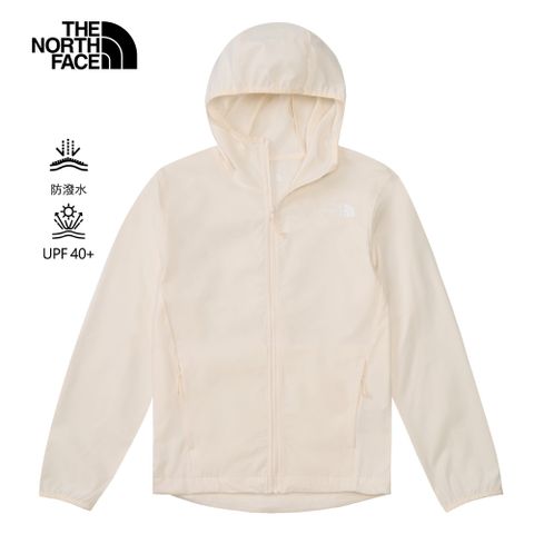 The North Face北面女款米白色DWR防潑水連帽防風外套｜8BW9QLI