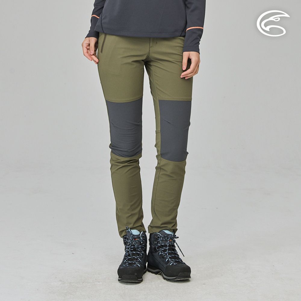 ADISI  女四面超彈耐磨修身拼接登山長褲AP2311138 (S-XL) 棕綠/烏木灰