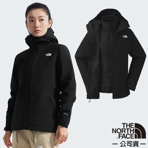 The North Face 北面 女新款 3效能 防水透氣防風耐磨連帽二件式外套(亞洲版型)/夾克.風雨衣/DryVent 全壓膠/5B1X-4H0 宇宙黑