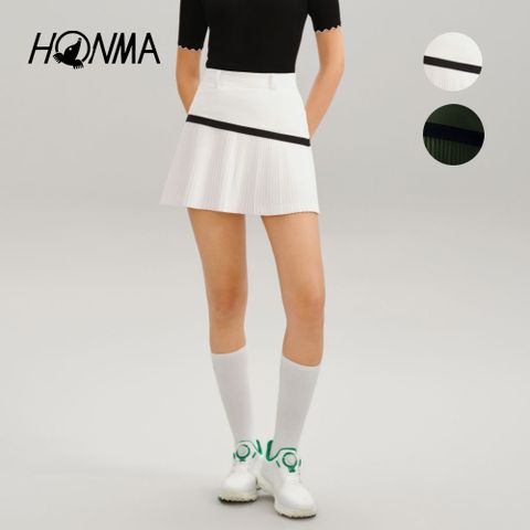 HONMA 本間高爾夫 女款涼感速乾百褶短裙 日本高爾夫球專櫃品牌(XS~L 白色 軍綠 HWKX902R629)