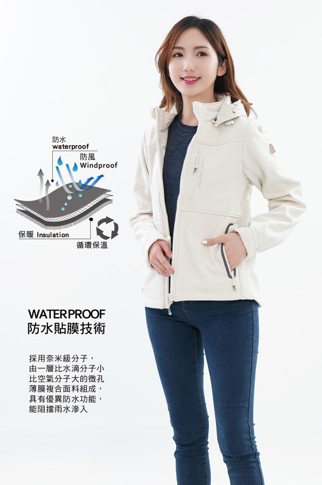 防水waterproof保暖 Insulation防風Windproof循環保溫WATERPROOF防水貼膜技術採用奈米級分子,由一層比水滴分子小比空氣分子大的微孔薄膜複合面料組成,具有優異防水功能,能阻擋雨水滲入