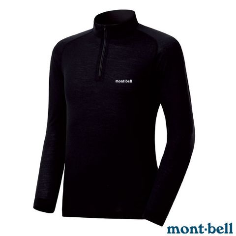 MONT-BELL 男 SUPER MERINO WOOL 美麗諾羊毛高領長袖衛生衣(中厚款).內衣.打底衣/拉鍊半開襟/1107656 BK 黑