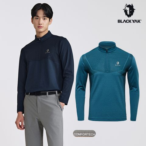 【BLACKYAK】男 COMFORTECH保暖長袖半開襟(灰綠/海軍藍)-保暖透氣 小立領|BYDB2MC904