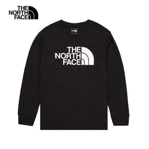 The North Face北面男女款黑色純棉品牌LOGO印花長袖上衣｜8D7RJK3