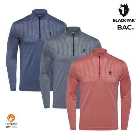 【BLACKYAK】男 JACQUARD長袖半開襟(海軍藍/深灰/紅色)-吸濕快乾 銀離子抗菌|BYEB1MC903