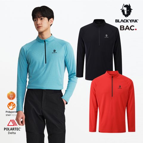 【BLACKYAK】男 POLARTEC長袖半開襟(紅色/綠松石/黑色)-吸濕快乾 不黏身 銀離子抗菌 防曬|BYEB1MC901