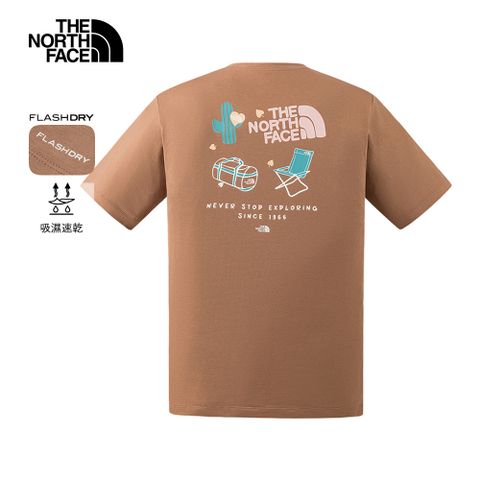 The North Face北面男女款棕色吸濕排汗趣味印花短袖T恤｜8GZ56IH 排汗衫