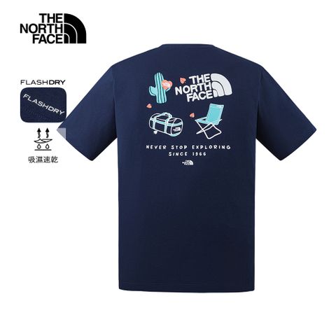 The North Face北面男女款藍色吸濕排汗趣味印花短袖T恤｜8GZ58K2 排汗衫