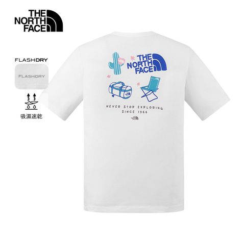 The North Face北面男女款白色吸濕排汗趣味印花短袖T恤｜8GZ5FN4 排汗衫