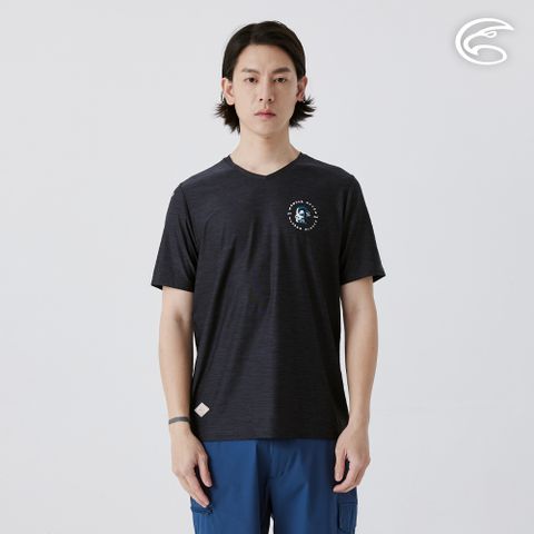 男浪花洞洞短袖V領透氣圖T AL2511011 藍黑 (S-3XL)