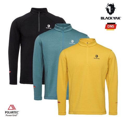 【BLACKYAK】男 DNS POLARTEC GRID長袖半開襟(硫磺黃/灰藍/魅黑)-保暖 快乾 機能上衣|BYEB2MC906