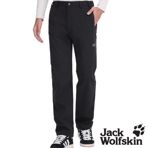 【Jack wolfskin 飛狼】男 防風防潑水休閒保暖長褲 Softshell 軟殼褲『午夜黑』