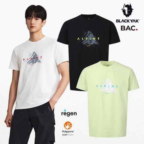 【BLACKYAK】ALPINE圖騰短袖上衣(青橄欖/白色/黑色)-吸濕快乾 銀離子抗菌除臭 短袖T恤|BYEB1NC505