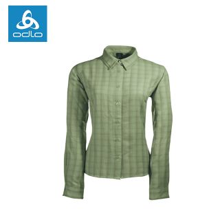 【瑞士ODLO】女長袖合身格子襯衫 501991 (96520-淡綠格)