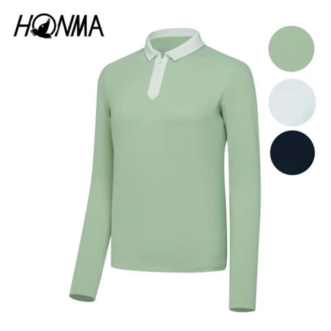 HONMA 本間高爾夫 女款長袖保暖POLO衫 日本高爾夫品牌(S~L 白色、薄荷綠、海軍藍任選HWJQ705R911)