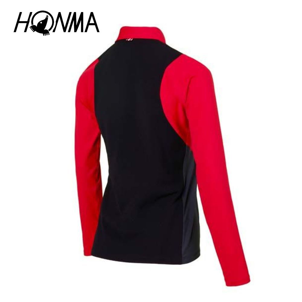 HONMA 本間高爾夫 女款撞色長袖POLO衫 日本高爾夫專業品牌(M-L 紅色 HWHQ700R909)