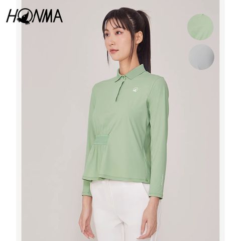 HONMA 本間高爾夫 女款皺褶長袖POLO衫 日本高爾夫專業品牌(S~L 薄荷綠 灰色任選HWJQ705L137)