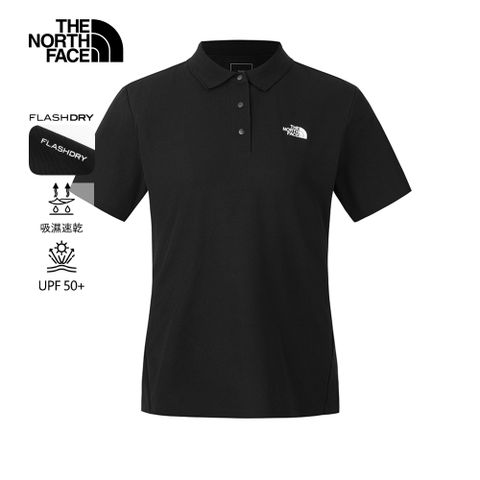 The North Face 北面 女款黑色吸濕排汗短袖POLO衫｜8CYZJK3 排汗衫