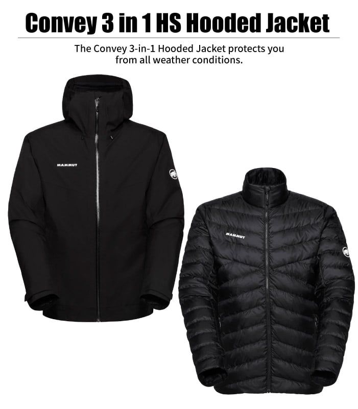 Convey 3 in 1 HS Hooded JacketThe Convey 3-in-1 Hooded Jacket protects youfrom all weather conditions.MAMMUTMAMMUT