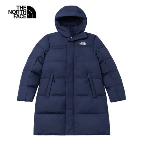 The North Face 北面 男款藍色DWR防潑水連帽長版羽絨外套｜89Z48K2 600蓬鬆度