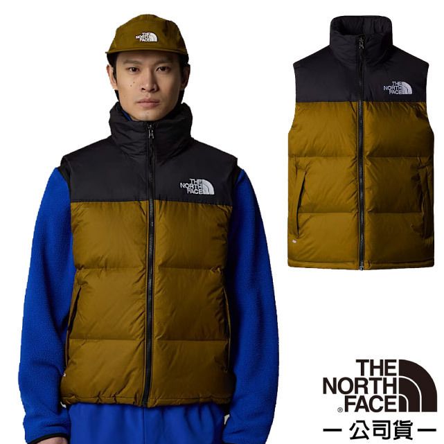 The North Face 北面 男女 拼接防潑水舒適保暖可收納連帽羽絨背心/DWR防潑水/700蓬鬆度羽絨.適登山健行/3JQQ-5HO 苔蘚綠/黑