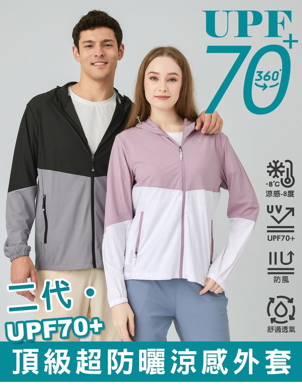 PE360+-8涼感-8度UPF70+U防風三代UPF70+舒適透氣頂級超防曬涼感外套