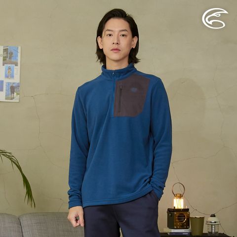 ADISI 男半門襟OceanPure溫控消臭抗靜電保暖衣 AL2421041-板岩藍