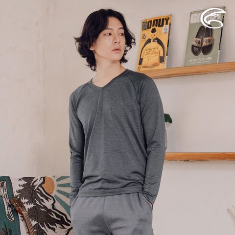 ADISI 男V領遠紅外線彈性速乾保暖衣 AU2421012-雙色中灰