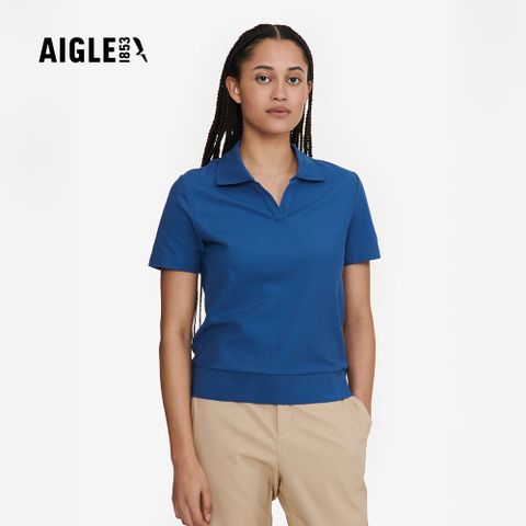 【AIGLE】女 抗UV快乾短袖POLO衫AG-4P213A052 海軍藍(女裝 女上衣 抗UVT恤 POLO衫 快乾POLO)