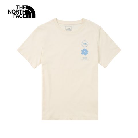 The North Face北面女款米白色趣味印花設計短袖T恤｜8EYMQLI