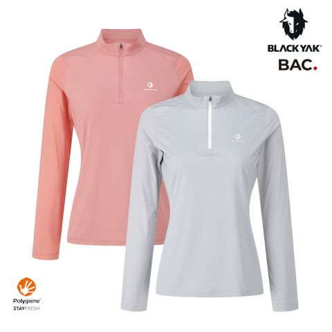 【BLACKYAK】女 ICE FRESH長袖半開襟(珊瑚粉/淺麻花灰)-輕量涼感 抗菌除臭 長袖上衣|BYEB1WC902