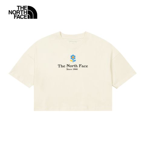 The North Face北面女款米白色純棉短版短袖T恤｜8DCEQLI