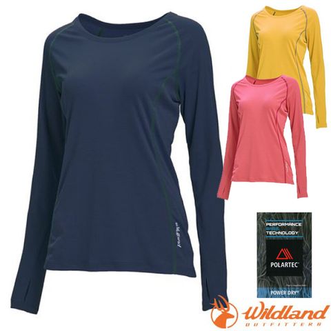 【荒野 WildLand】女 Polartec pd格狀抗臭圓領長袖衣.T恤.休閒運動上衣/P1621