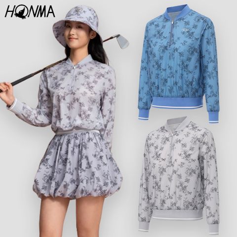 HONMA 本間高爾夫 女款開襟長袖上衣 2025秋冬新款 日本高爾夫專業品牌(S~L 藍/灰色任選HWLQ305R202)