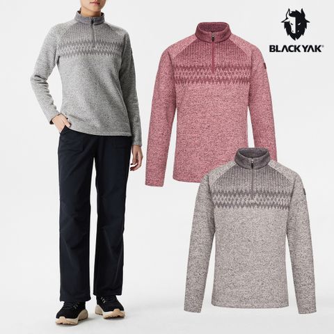 【BLACKYAK】女 DAILY KNIT長袖半開襟(霧粉紅/銀灰米)-刷毛 登山健行 保暖上衣|BYEB2WC904
