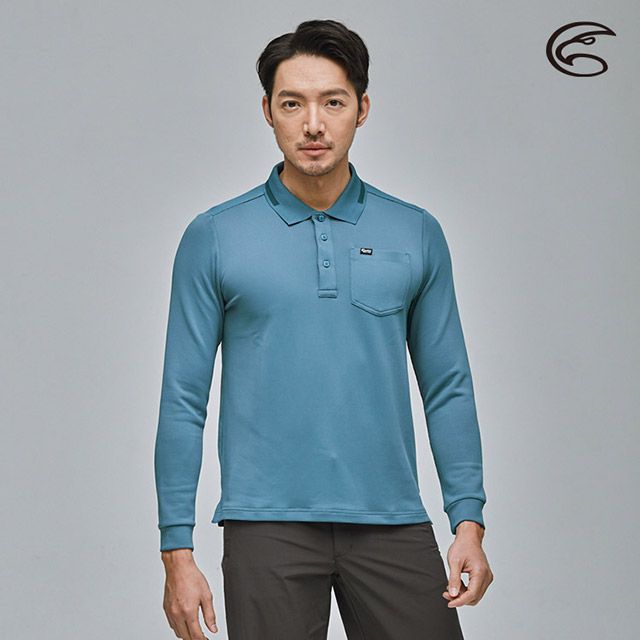 ADISI  男抑菌單向導濕WaterFree長袖POLO衫【鋼青】M-2XL