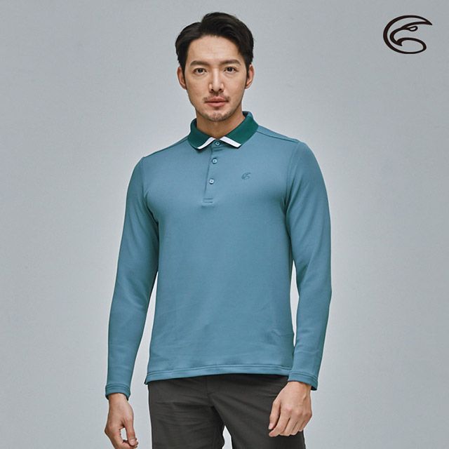 ADISI  男抑菌單向導濕WaterFree長袖POLO衫【鋼青】M-2XL