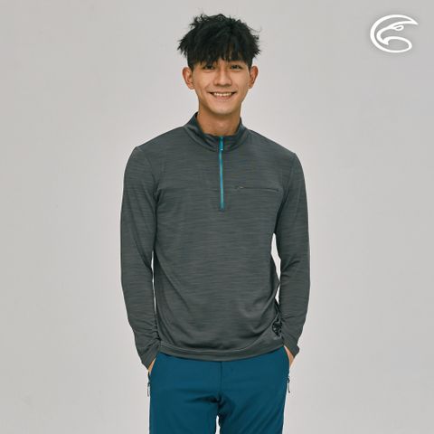 ADISI AL2221048男半門襟雲彩紗透氣快乾保暖上衣 / 暮灰
