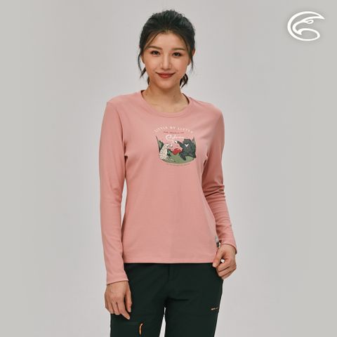 ADISI AL2221014女智能纖維超輕速乾長袖圓領圖騰上衣 / 夕陽玫瑰粉