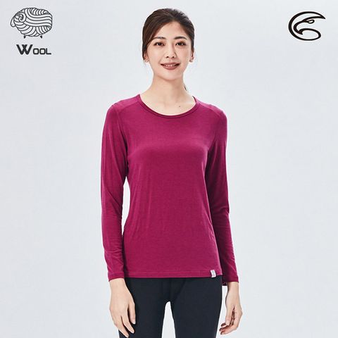 ADISI 女美麗諾混紡羊毛圓領彈性保暖衣【桃紫】S-XL