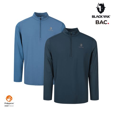 【BLACKYAK】男 ICE FRESH長袖半開襟(藍綠色)-涼感速乾 銀離子抗菌 長袖上衣|BYEB1MC902