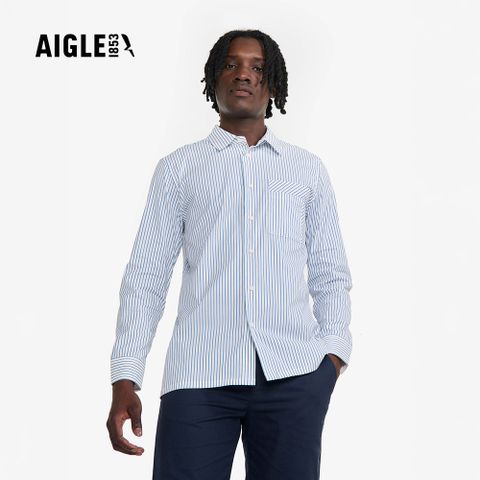 【AIGLE】男 快乾條紋長袖襯衫｜AG-4A153A131 米白