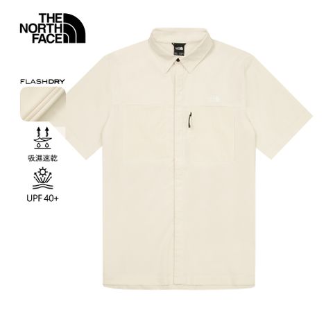 The North Face北面男款米白色UPF防曬短袖襯衫｜8DG0QLI 抗UV