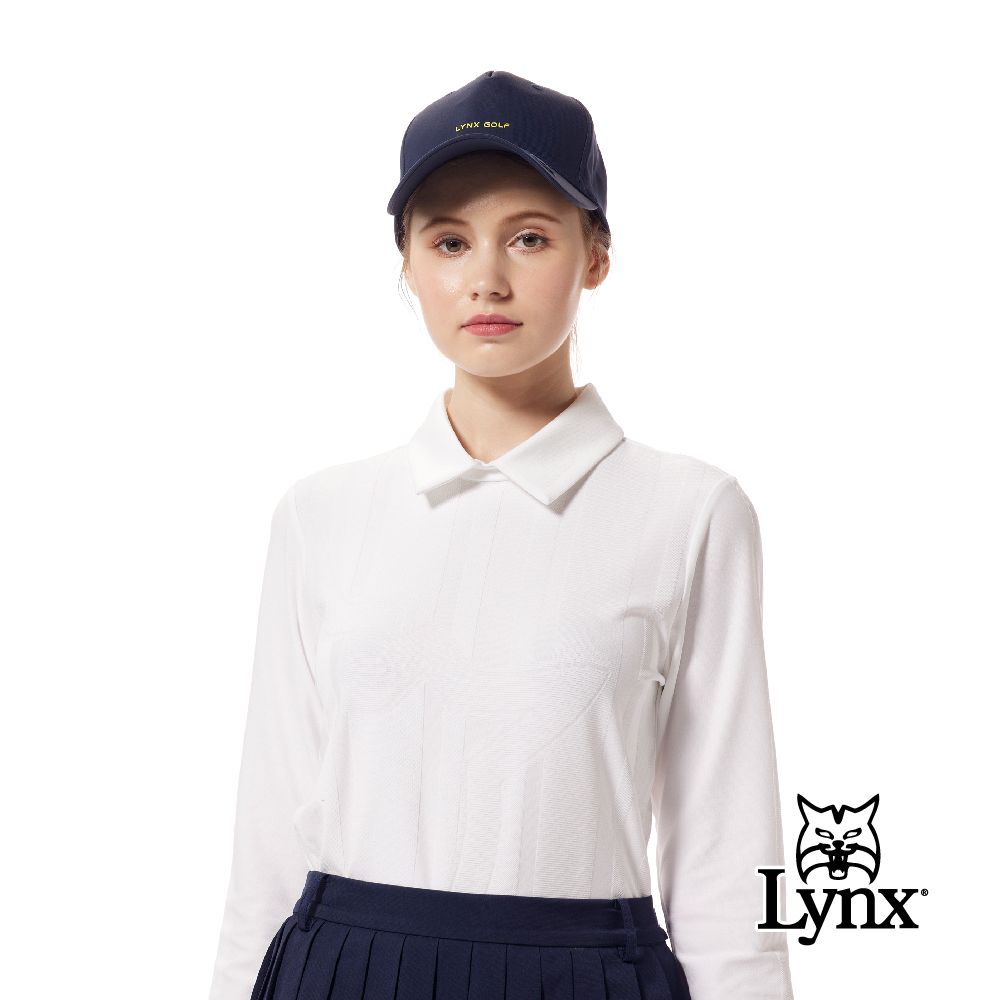 Lynx Golf 【首爾高桿風格】女款合身版吸排抗UV機能雙面精美造型後拉鍊織帶設計長袖POLO衫/高爾夫球衫(二色)