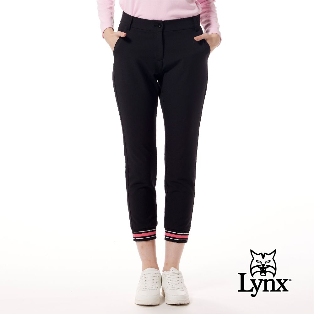 Lynx Golf 【首爾高桿風格】女款素面造型彈性舒適剪接配色羅紋造型窄管九分褲(二色)