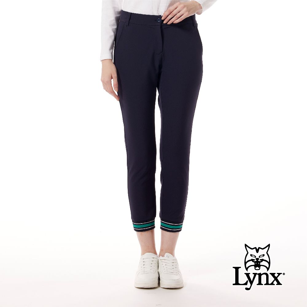 Lynx Golf 【首爾高桿風格】女款素面造型彈性舒適剪接配色羅紋造型窄管九分褲(二色)