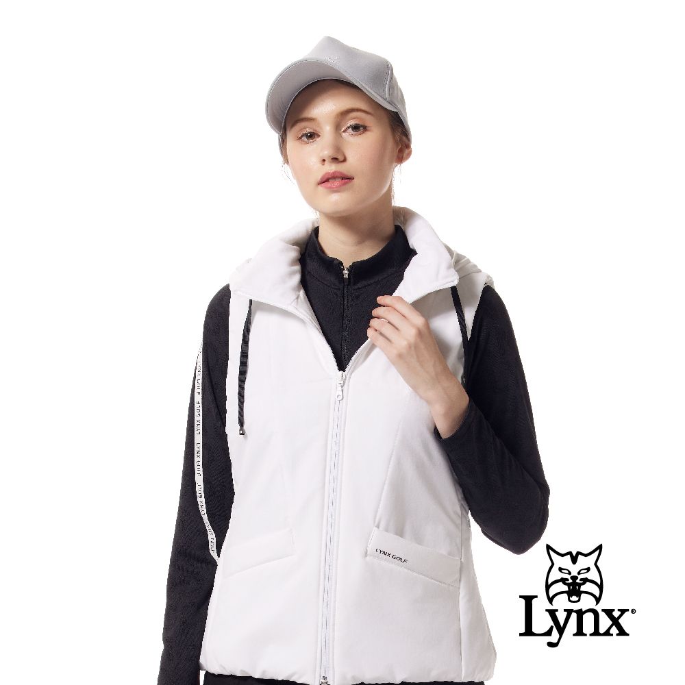 Lynx Golf 【首爾高桿風格】女款防潑水環保素材下擺微縮設計插袋口袋無袖不可拆式連帽背心(二色)